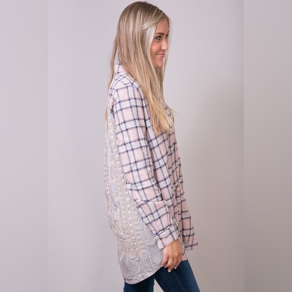 Johnny Was Collection Imogen Smock Shirt Pink & Blue Plaid Size Med RETAIL $240 - Picture 5 of 11